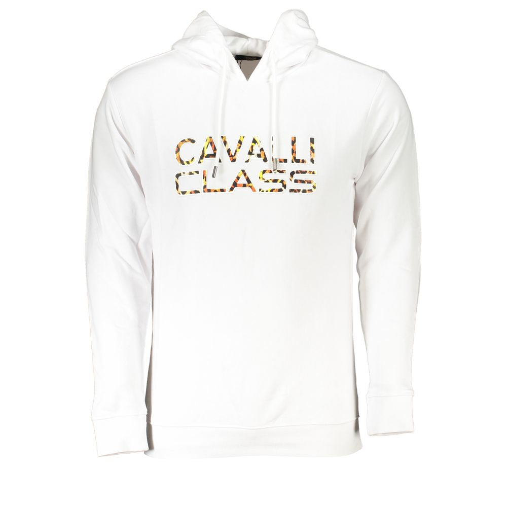 Cavalli Class Elegant White Hooded Sweatshirt with Logo Print