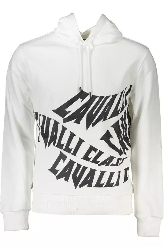 Cavalli Class Elegant White Hooded Sweatshirt