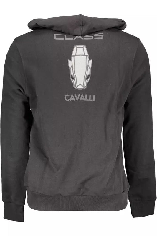 Cavalli Class Elegant Black Cotton Hooded Sweatshirt