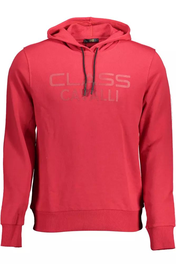 Cavalli Class Pink Cotton Hooded Sweatshirt with Logo Print