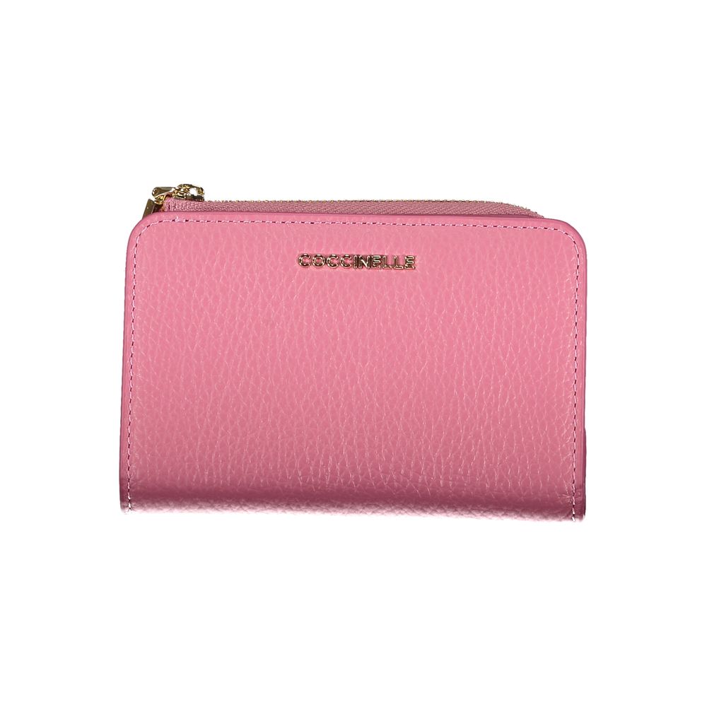 Coccinelle Elegant Pink Leather Wallet with Multiple Compartments