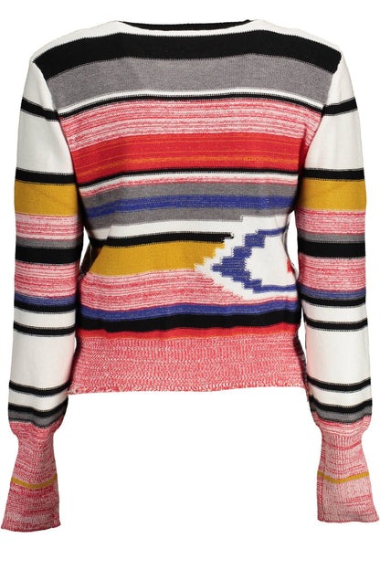 Desigual Chic Pink Round Neck Sweater with Contrasting Detail