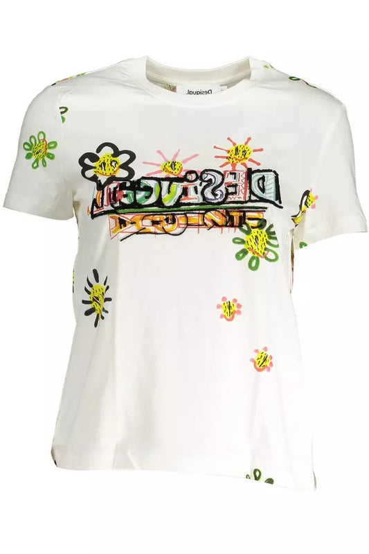 Desigual Chic Printed Round Neck Tee with Contrasting Details