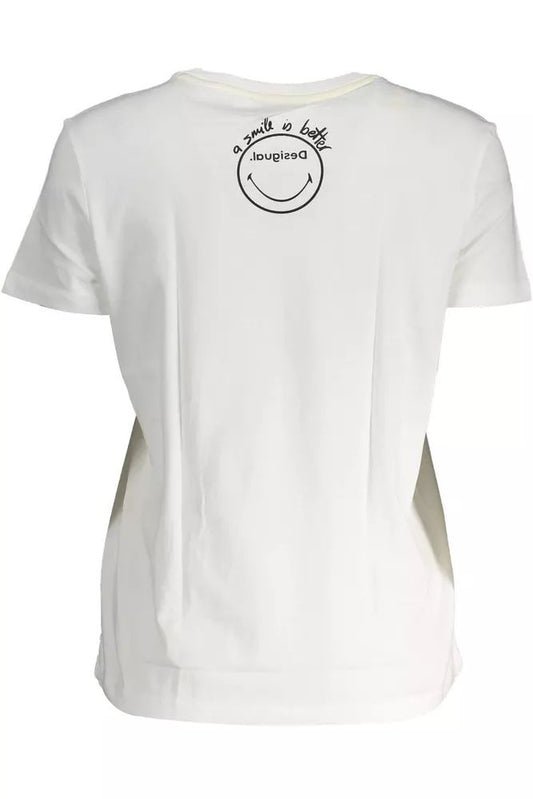 Desigual Chic White Printed Cotton Tee with Logo