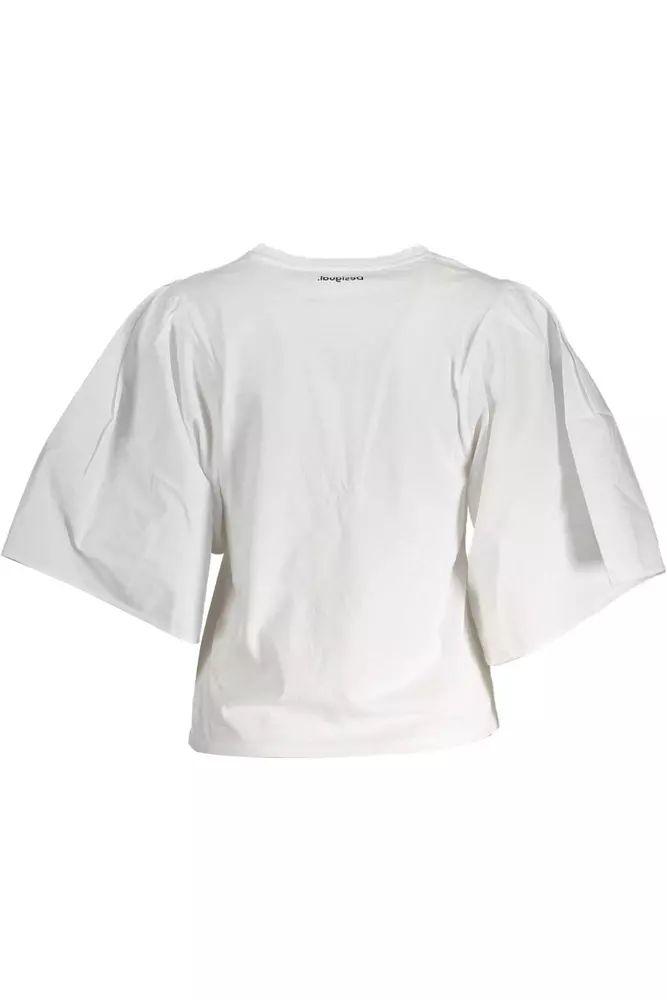 Desigual Chic White Embroidered Logo Tee with Wide Sleeves