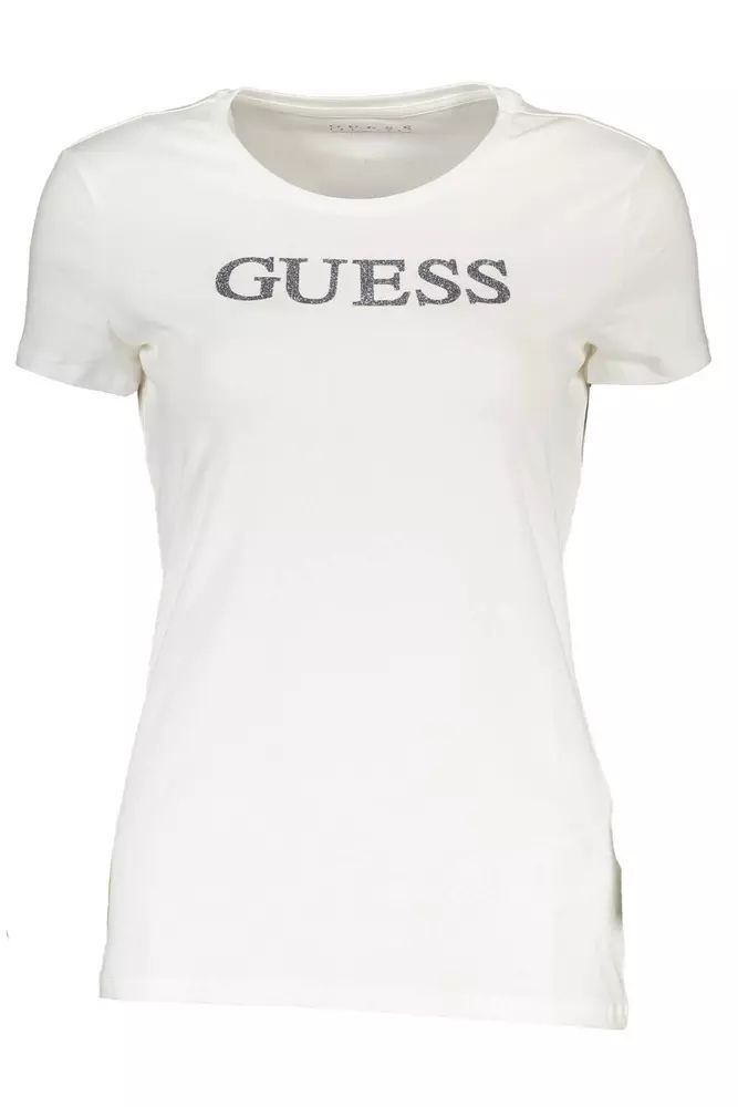 Guess Jeans Chic White Logo Tee with Stretch Comfort