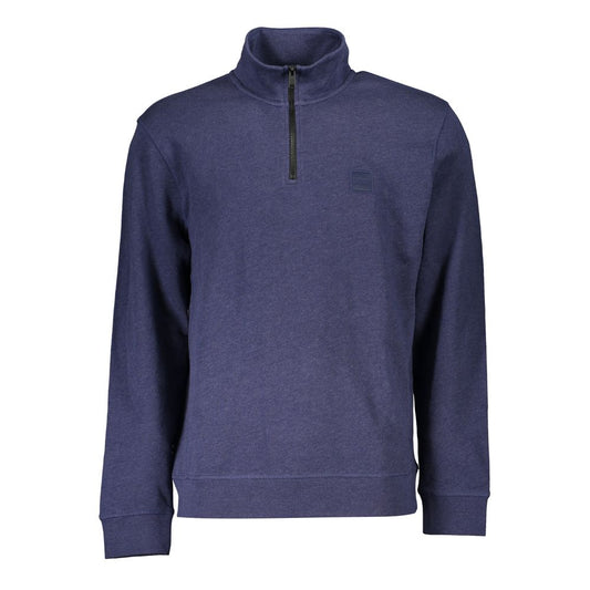 Hugo Boss Elegant Half Zip Blue Organic Sweatshirt