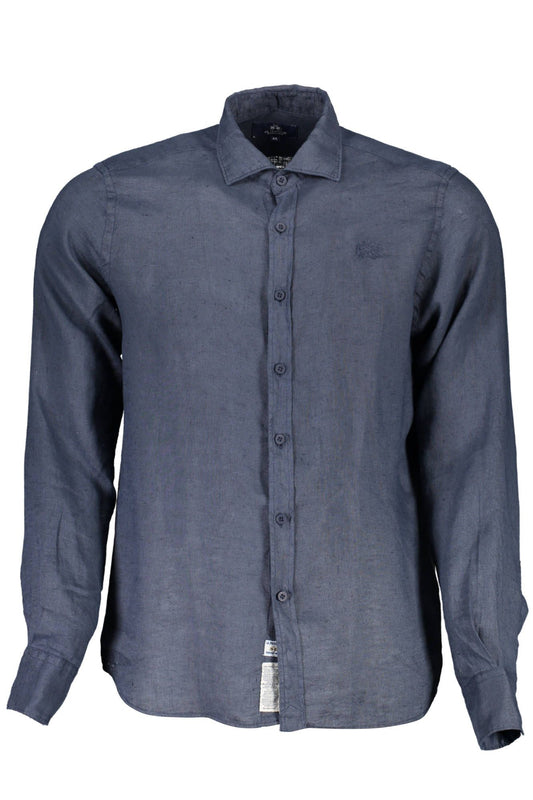 La Martina Elegant Blue Linen Long Sleeve Shirt