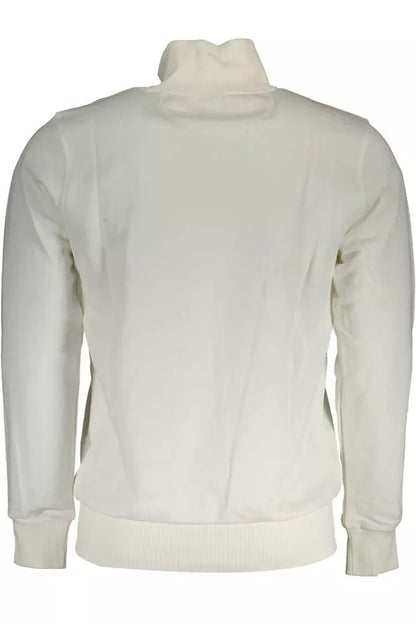 La Martina Elegant White Zip-Up Sweater with Embroidery