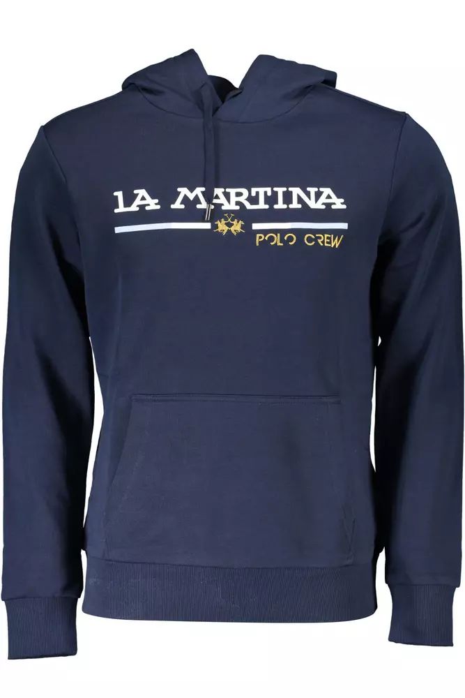 La Martina Chic Blue Hooded Sweatshirt with Embroidery Detail