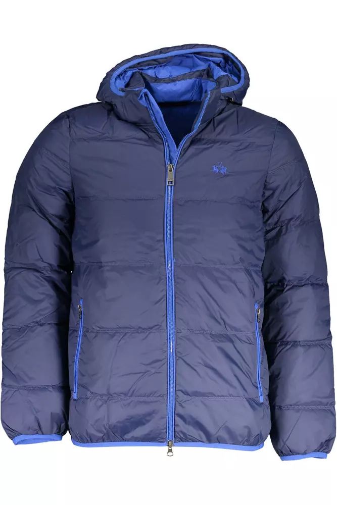 La Martina Elegant Detachable Hood Jacket in Blue