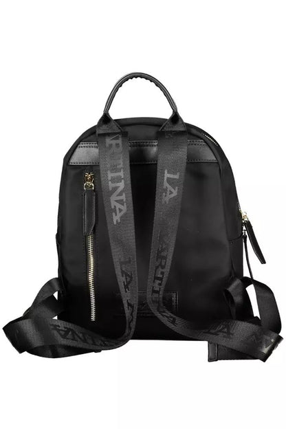 La Martina Chic Black Nylon Backpack with Logo Detail