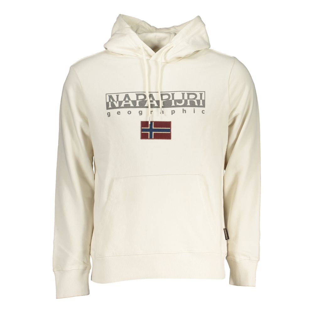 Napapijri Chic White Hooded Cotton Sweatshirt with Contrasts