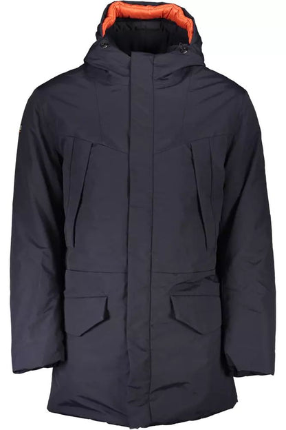 Napapijri Sleek Blue Hooded Jacket with Stylized Applications