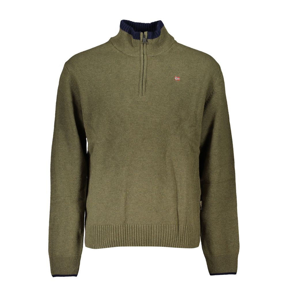 Napapijri Half-Zip Green Sweater with Embroidery Detail