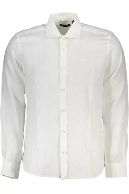 North Sails Elegant White Linen Long-Sleeved Shirt