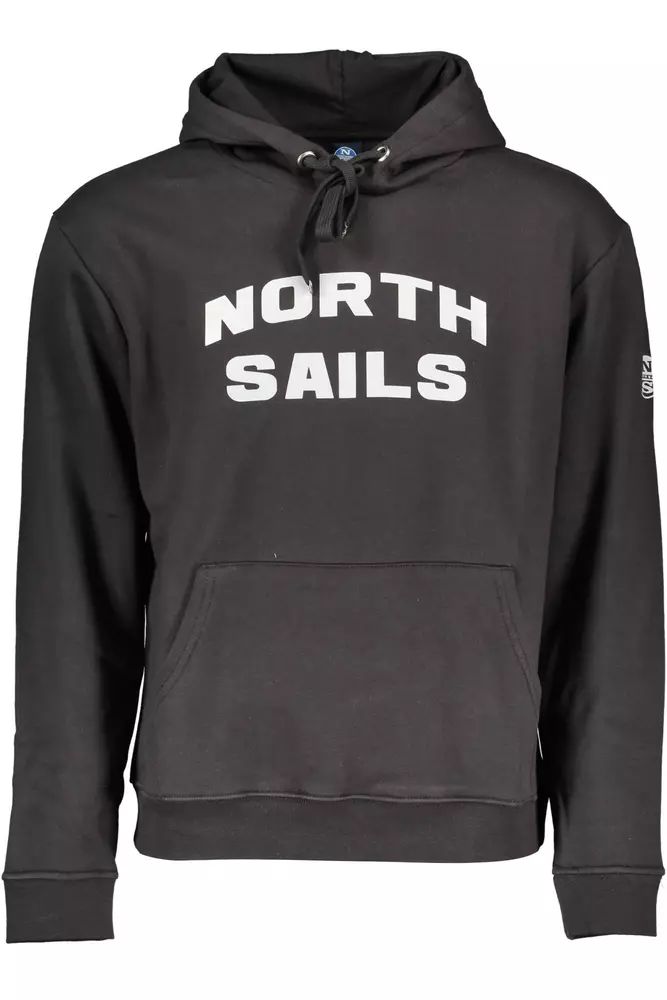 North Sails Sleek Black Hooded Sweatshirt With Print