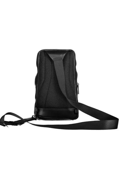 Piquadro Sleek Black Leather Shoulder Bag with Laptop Space