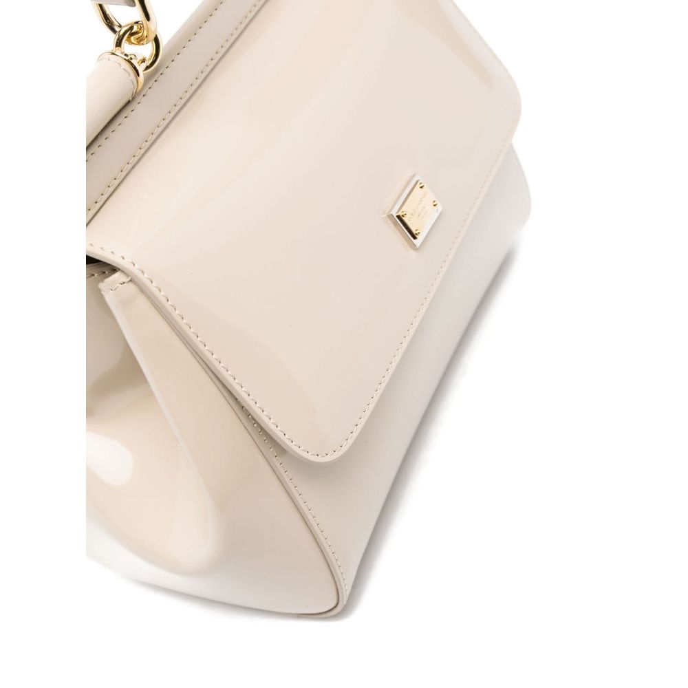 Dolce & Gabbana Elegant Patent Leather Sicily Bag in Beige