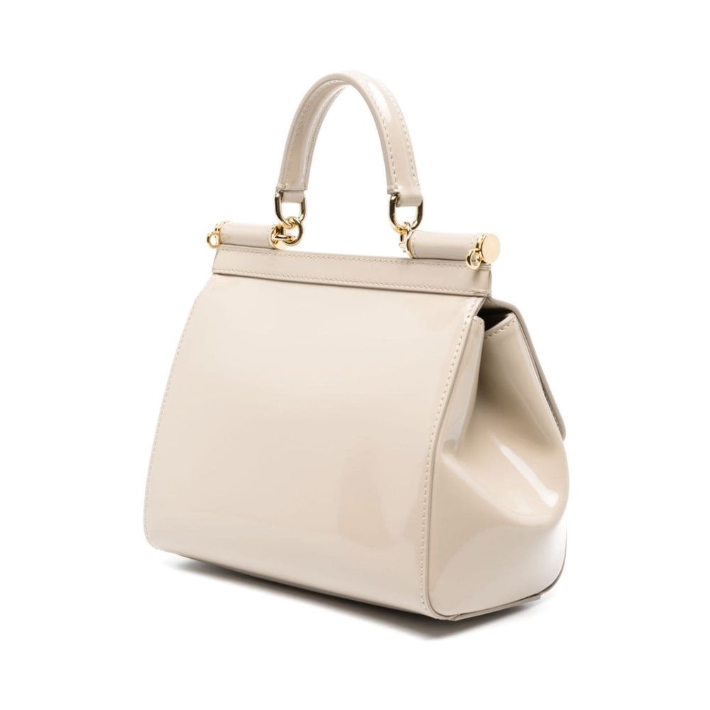 Dolce & Gabbana Elegant Patent Leather Sicily Bag in Beige