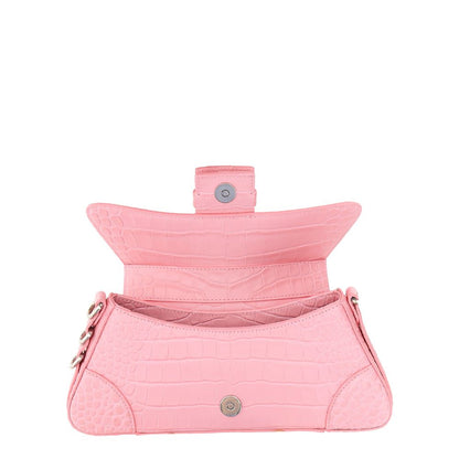 Balenciaga Chic Pink Leather Flap Handbag with Silver Trim