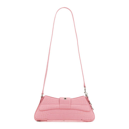 Balenciaga Chic Pink Leather Flap Handbag with Silver Trim