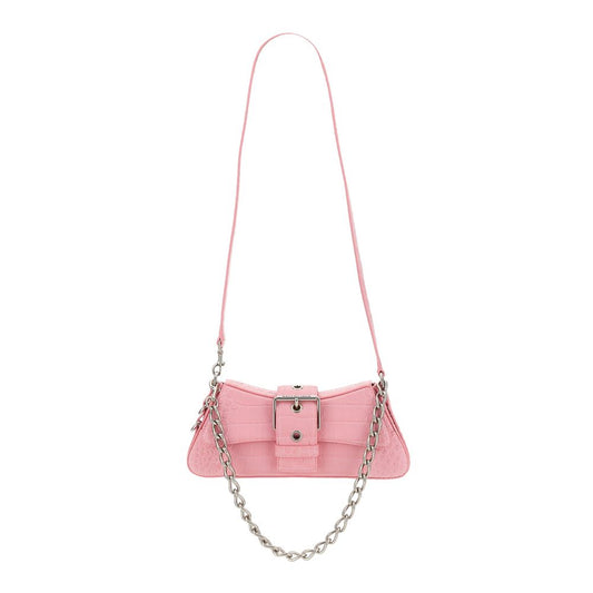 Balenciaga Chic Pink Leather Flap Handbag with Silver Trim