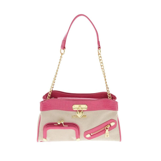 Love Moschino Fuchsia Canvas and Faux Leather Shoulder Bag