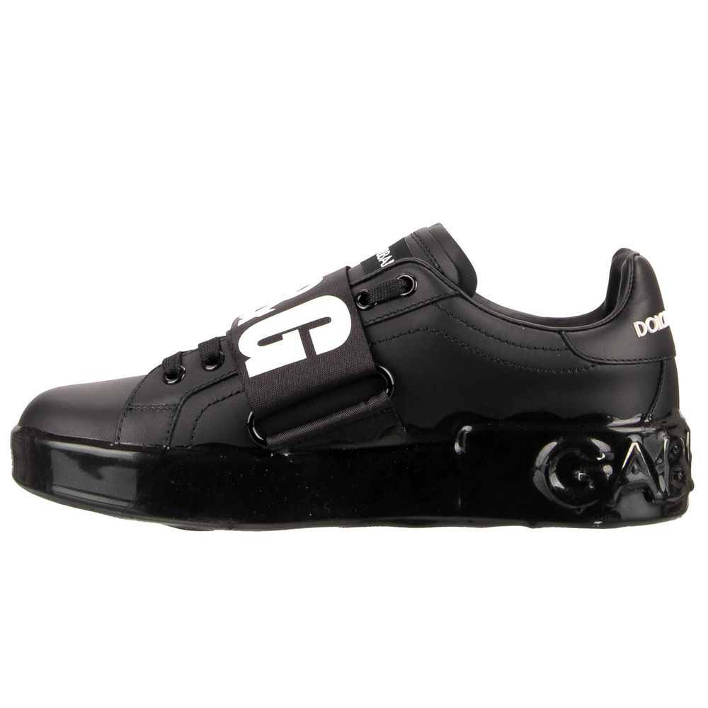 Dolce & Gabbana Chic Black Strap Leather Sneakers