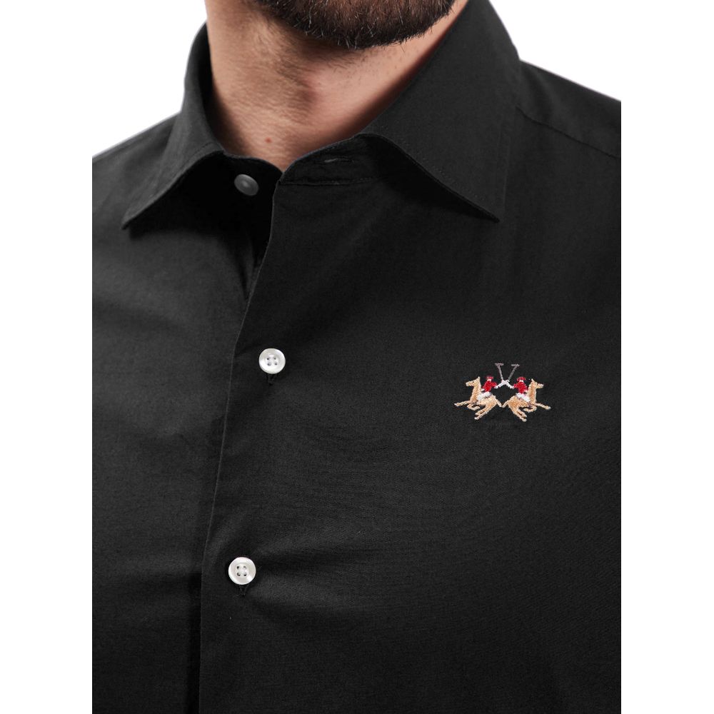 La Martina Elegant Black Poplin Cotton Shirt