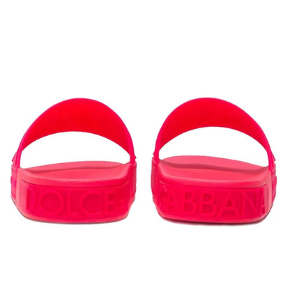 Dolce & Gabbana Chic Fuchsia Rubber Slippers with Logo Detail