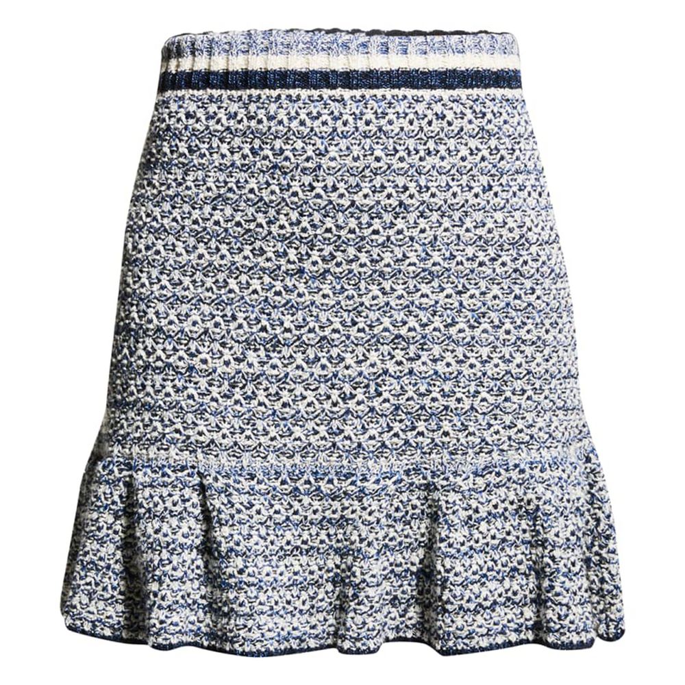 PINKO Elegant Jacquard Canvas Skirt in White & Blue