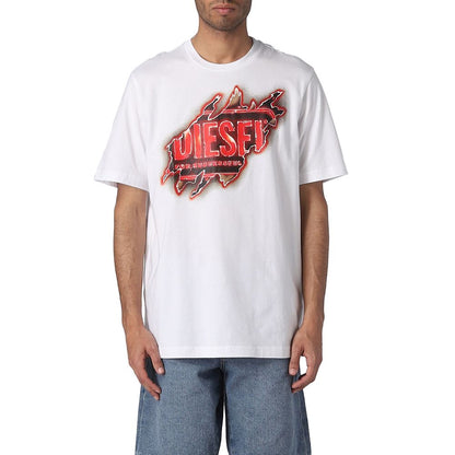 Diesel White Cotton Tee with Vibrant Chest Print