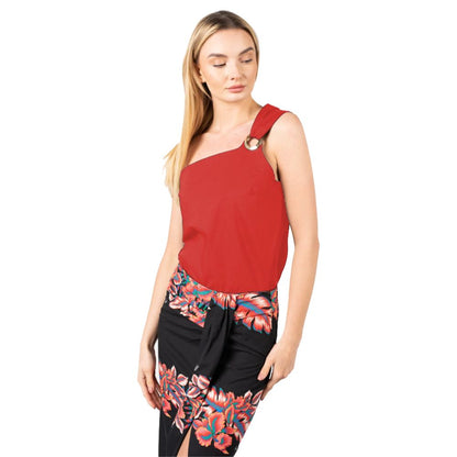 PINKO Chic Asymmetric Cotton Top with Logo Detail