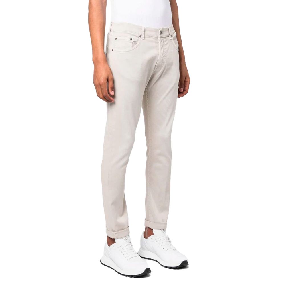 Dondup Cream White Stretch Cotton Trousers