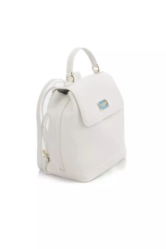 Baldinini Trend Elegant White Flap Backpack with Golden Accents