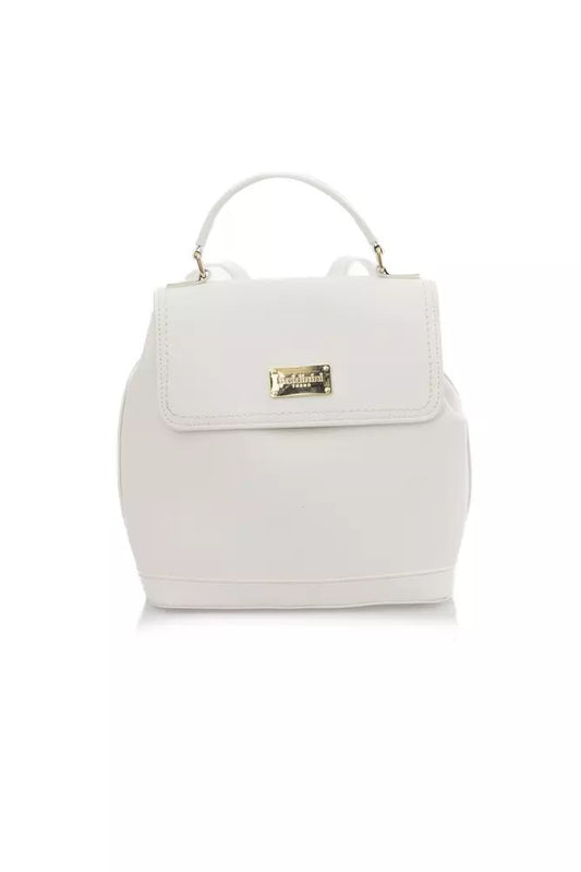 Baldinini Trend Elegant White Flap Backpack with Golden Accents