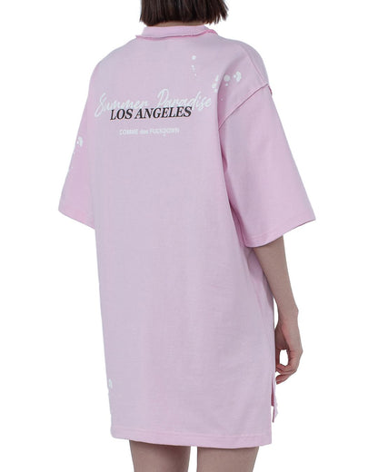 Comme Des Fuckdown Chic Pink Cotton T-Shirt Dress with Unique Print