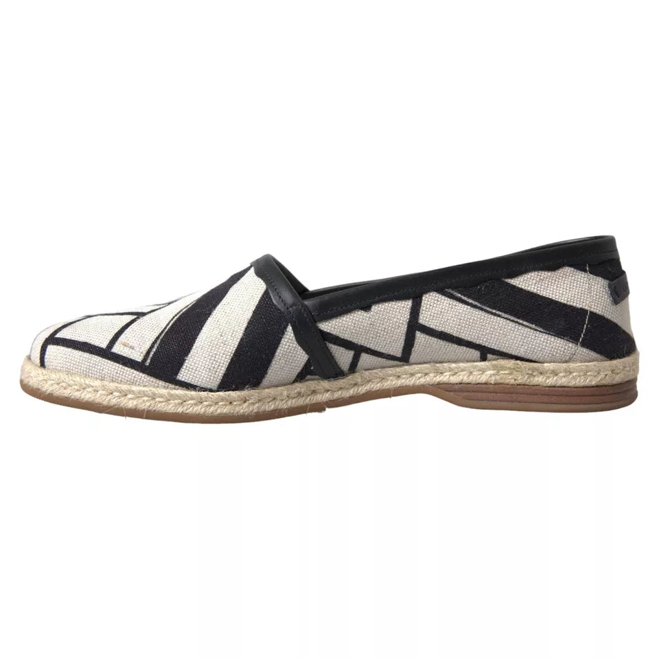 Dolce & Gabbana Black White Stripes Slip On Espadrille Shoes