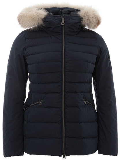 Peuterey Elegant Blue Quilted Jacket with Fur Collar