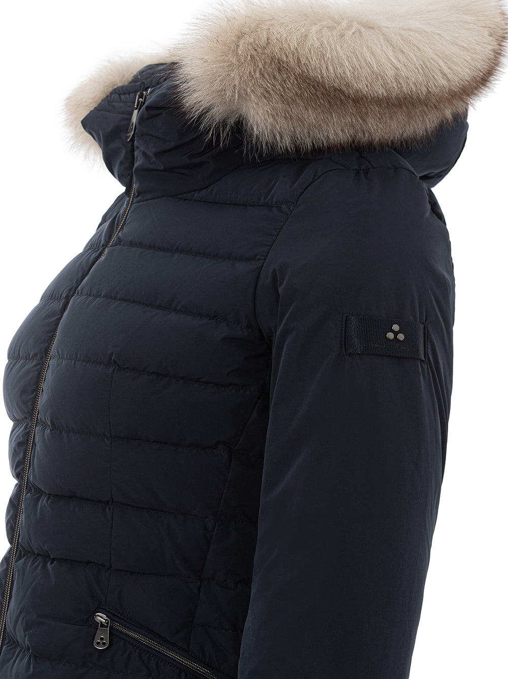 Peuterey Elegant Blue Quilted Jacket with Fur Collar