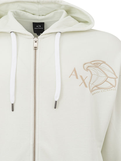 Armani Exchange Elegant White Wool Hooded Cardigan