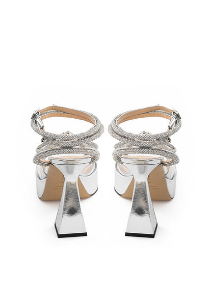 MACH & MACH Elegant Silver Double Bow Platform Sandals