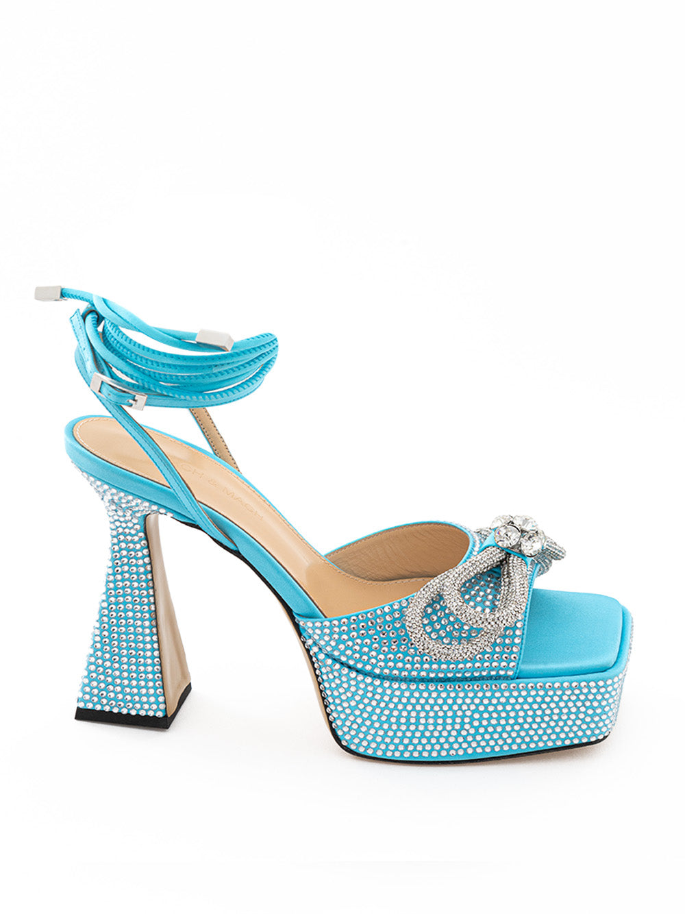 MACH & MACH Elegant Light Blue Crystal Bow Sandals