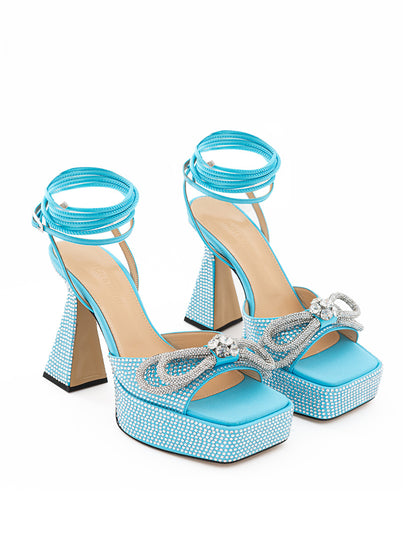 MACH & MACH Elegant Light Blue Crystal Bow Sandals