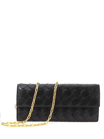 Bottega Veneta Elegant Black Leather Mini Bag Wallet on Chain