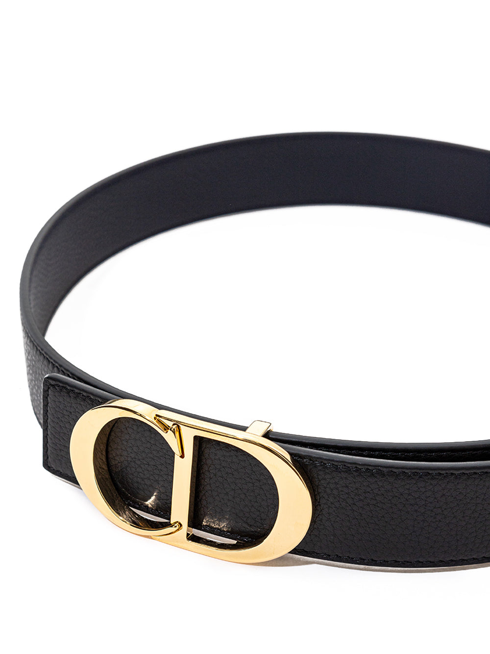 Dior Elegant Black Leather Belt with Golden Buckle