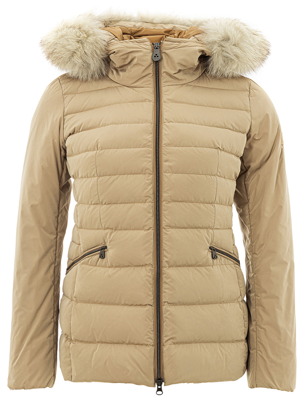 Peuterey Beige Quilted Fur-Collar Jacket