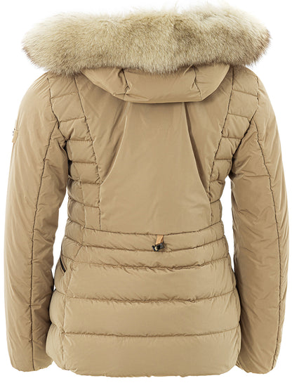 Peuterey Beige Quilted Fur-Collar Jacket