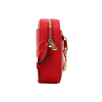 Michael Kors Jet Set Large East West Bright Red Leather Zip Chain Crossbody Bag